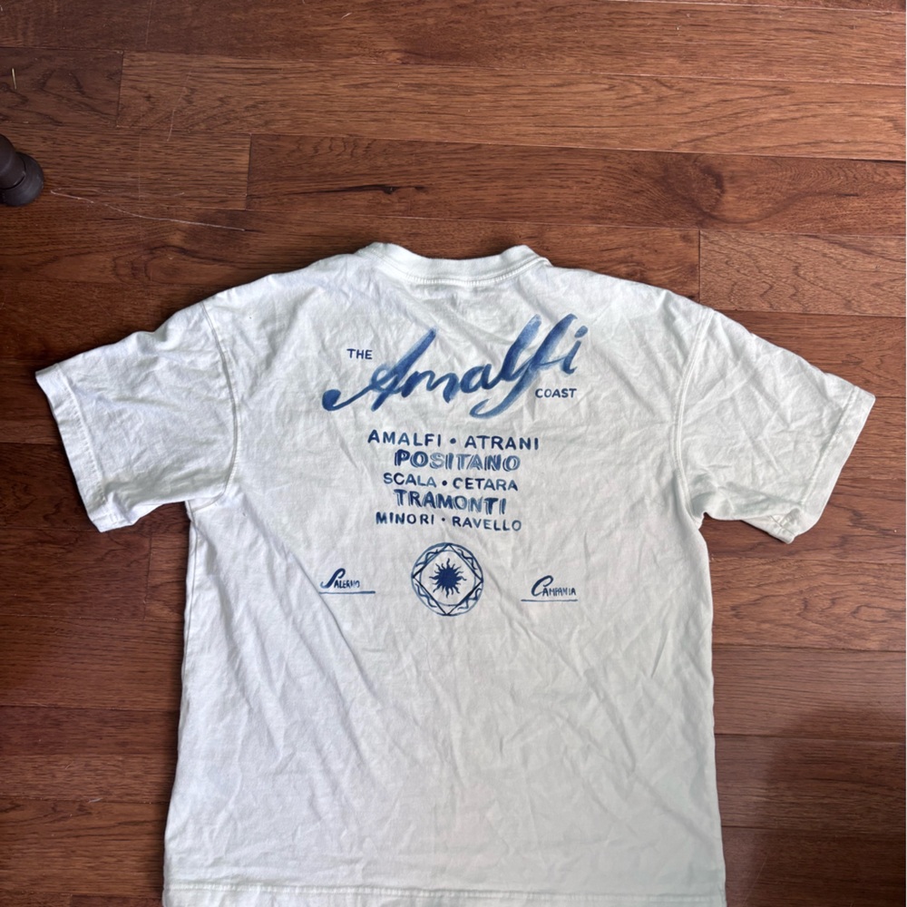 American Eagle Outfitters White Short Sleeve Tee with Blue Graphic